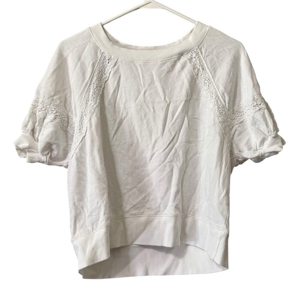 Altar'd State Women Size Small Cotton Crop Top Lace Shirt Minimalist Preppy Chic